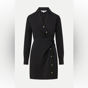Veronica Beard NEW Mini Wright Black Wrap Dress gold crest buttons size 6 NWT
